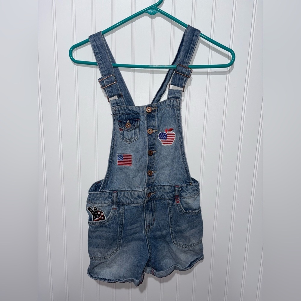 Vintage Lei Kids Denim Overalls with USA Patches| Size Large